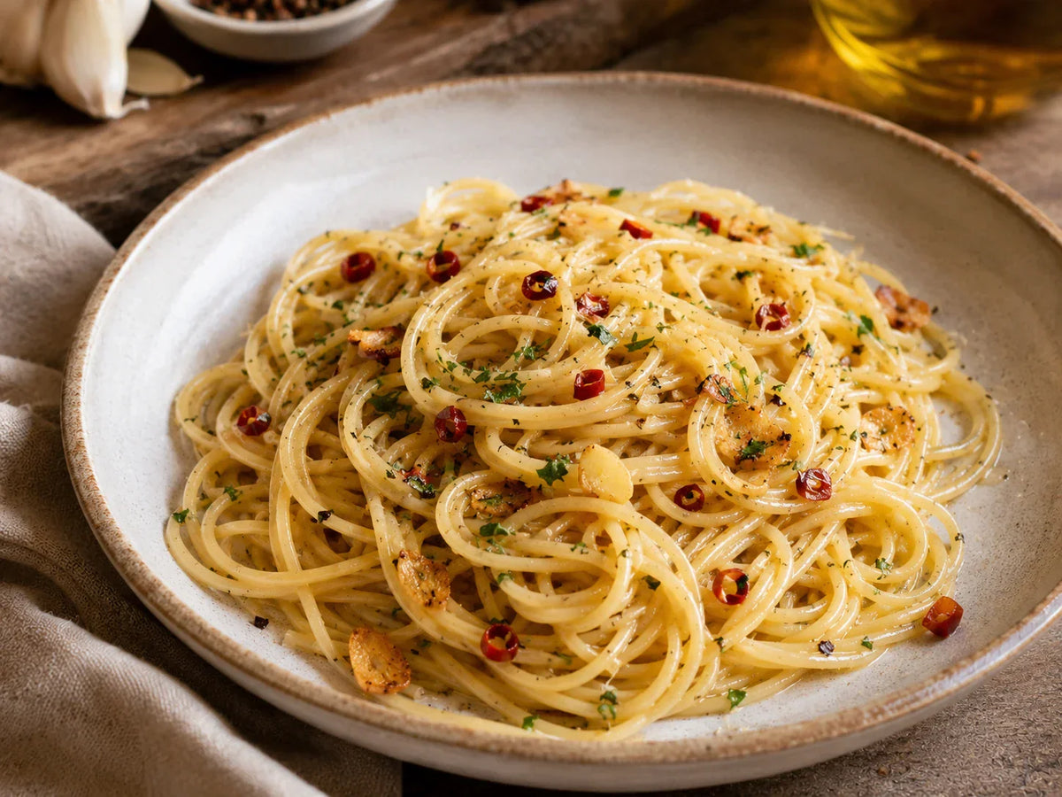 Spaghetti aglio, olio e peperoncino - Olivon italialainen resepti