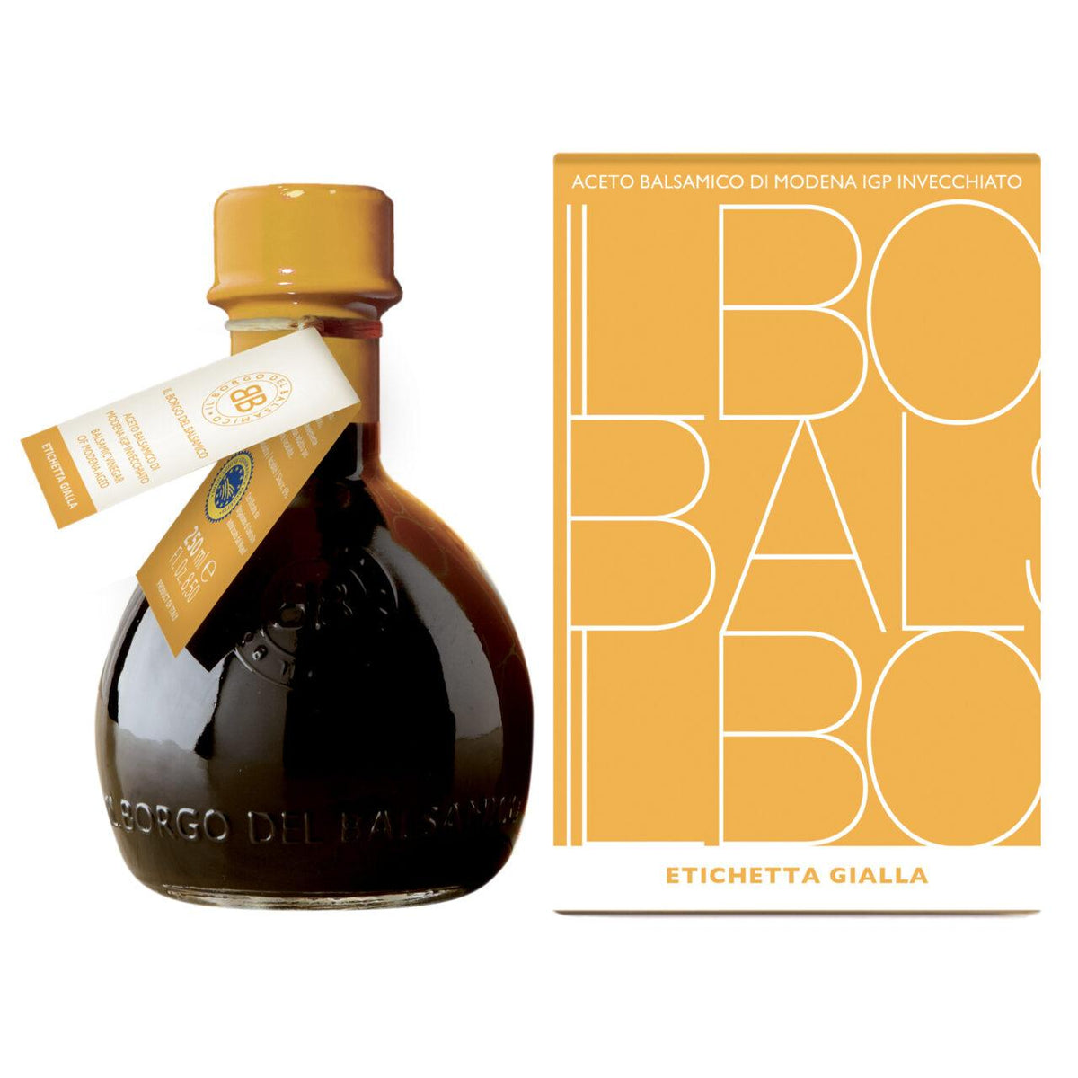 Borgo balsamico keltainen etiketti 250 ml ja lahjarasia