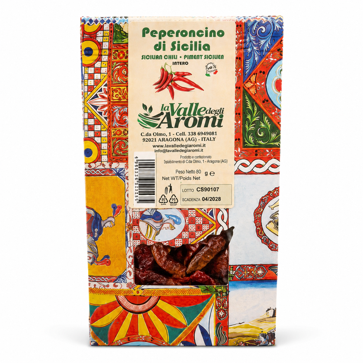 La Valle degli Aromi Peperoncino di Sicilia 80 g – kokonaisia kuivattuja sisilialaisia chilejä ruoanlaittoon.