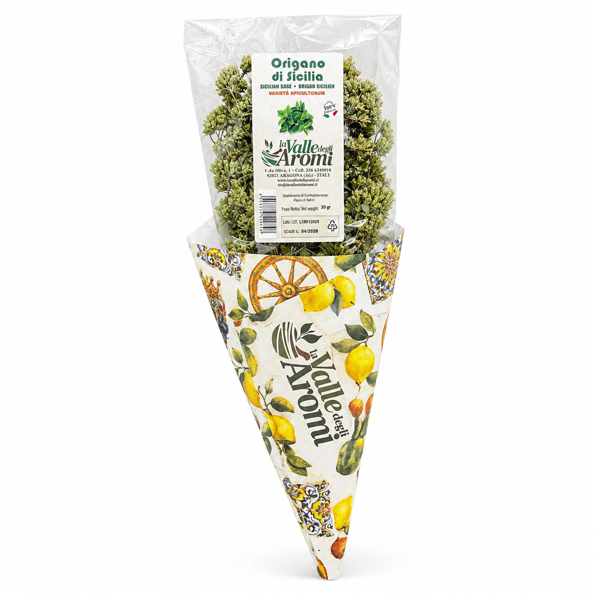 La Valle degli Aromi sisilialainen oregano 30 g – kuivattua oreganoa oksineen pizzan, pastan ja välimerellisten ruokien maustamiseen.