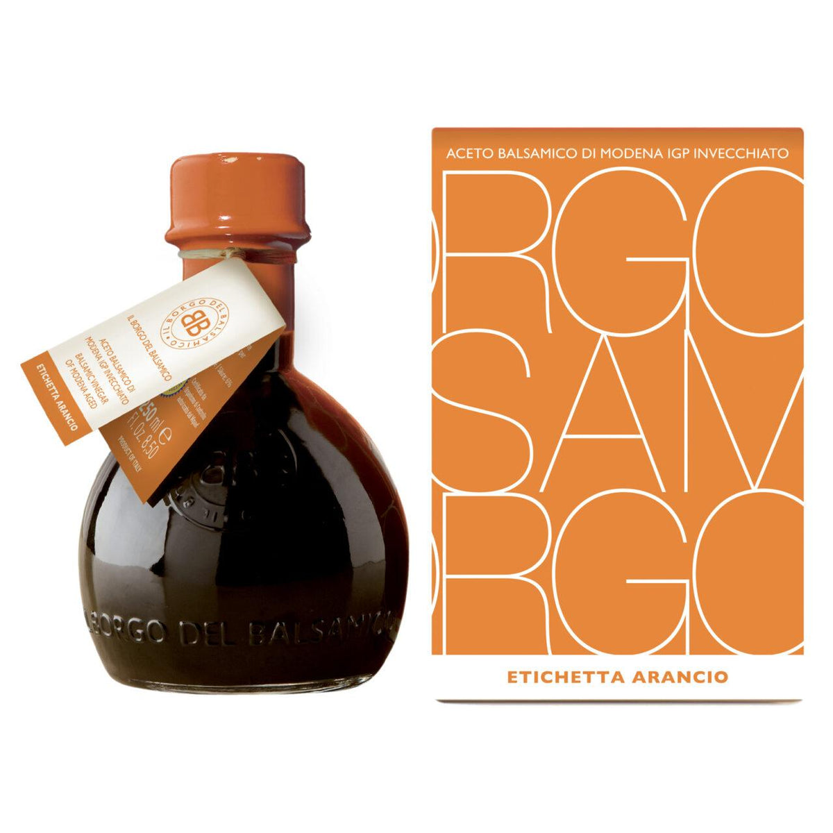 Borgo balsamico oranssi etiketti 250 ml ja lahjarasia