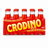 Crodino Gusto Arancia Rossa alkoholiton italialainen aperitiivi 10 pullon pakkauksessa.