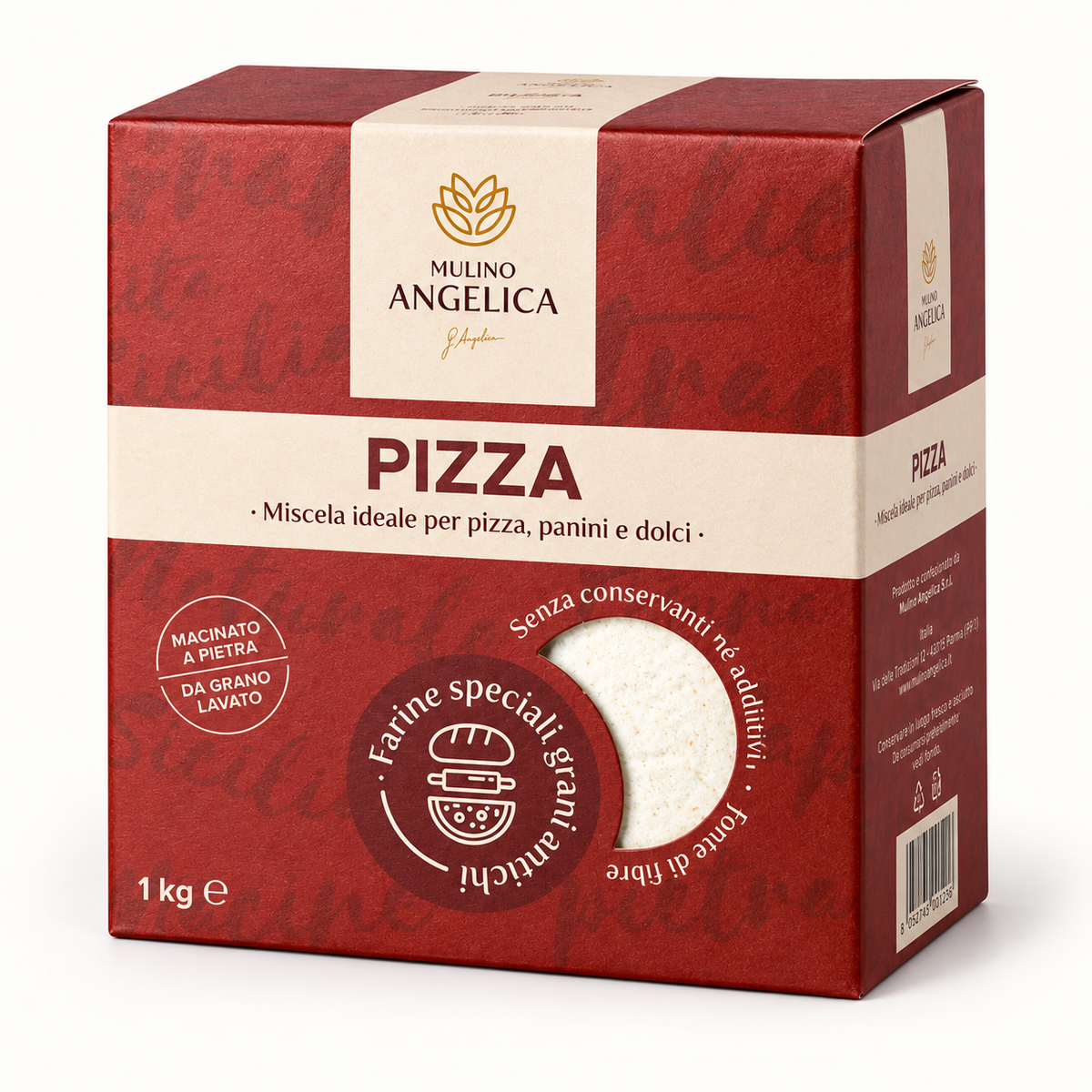 Mulino Angelica PIZZA – sisilialainen kivimyllyssä jauhettu pizzajauhoseos 1 kg punaisessa pakkauksessa.